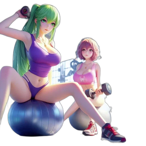 concept art, anime, 3d render, pixel art, neon lights, green, two, female transparent PNG cut-out