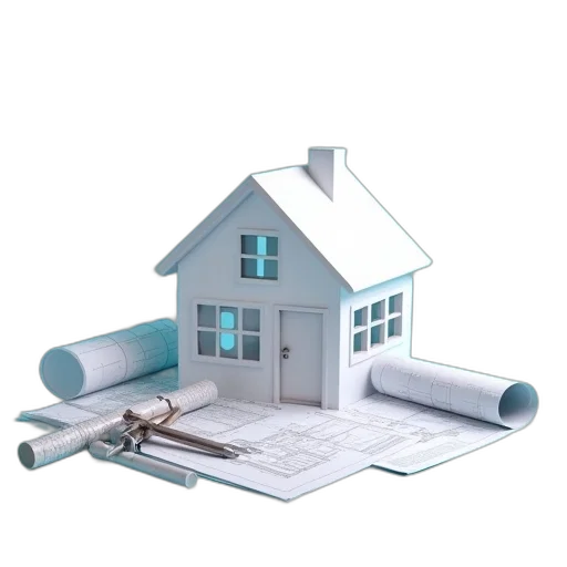 building, furniture, 3d render, house, construction, plan, tools, blue transparent PNG cut-out