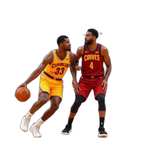 concept art, pixel art, two, cleveland, cavaliers, basketball, players, playing transparent PNG cut-out