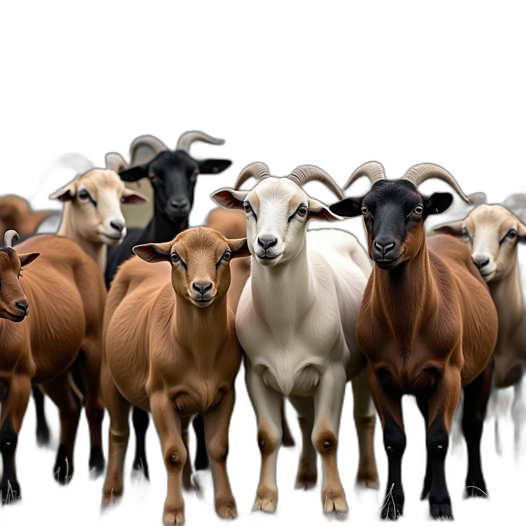 animal, jewelry, food, photorealistic, herd, goats, gathered, field transparent PNG cut-out