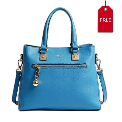 blue, leather, handbag, gold, buckle, silver, zipper, displayed transparent PNG cut-out