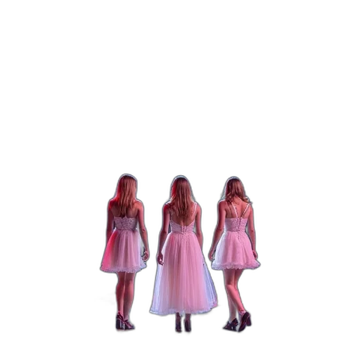 dress, hair, robot, shoes, 3d render, vaporwave, concept art, pixel art transparent PNG cut-out