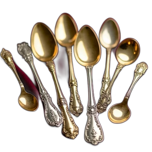 jewelry, staff, food, crown, golden, collection, antique, spoons transparent PNG cut-out