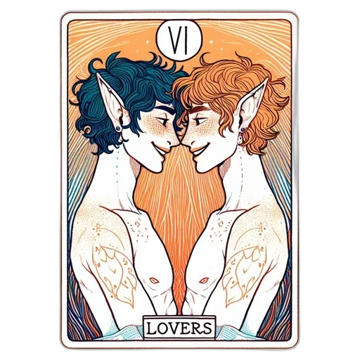 concept art, watercolor, pixel art, comic book art, tarot, card, lovers, two transparent PNG cut-out