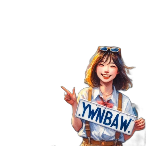 staff, anime, cartoon, photorealistic, concept art, cheerful, young, woman transparent PNG cut-out