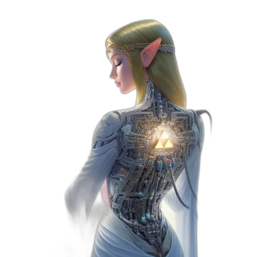 dress, jewelry, staff, robot, fantasy art, concept art, 3d render, pixel art transparent PNG cut-out