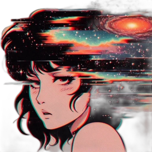 face, robot, vaporwave, anime, cyberpunk, pixel art, outer space, fire transparent PNG cut-out