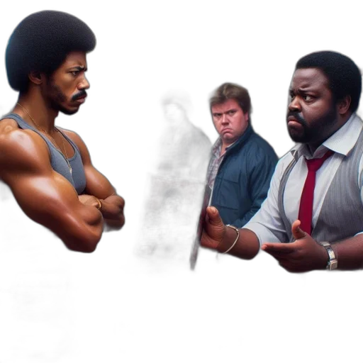 concept art, fire, two, men, one, afro, other, vest transparent PNG cut-out