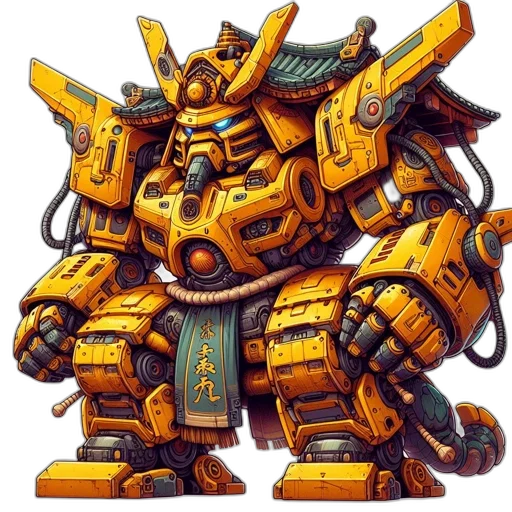 robot, weapon, concept art, fantasy art, pixel art, 3d render, golden, colossal transparent PNG cut-out