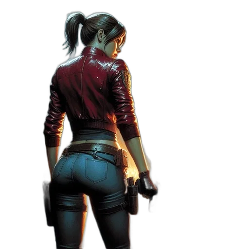 jacket, weapon, concept art, cyberpunk, comic book art, photorealistic, red, dark transparent PNG cut-out