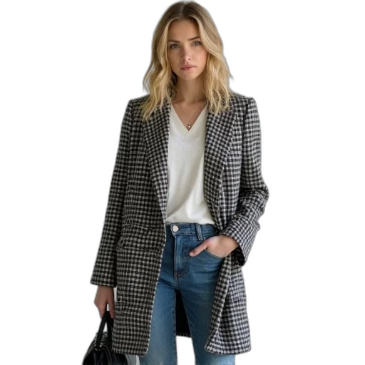 jacket, dress, staff, monochrome, dark, woman, blonde, hair transparent PNG cut-out