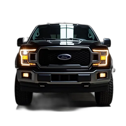 car, black, pickup, truck, parked, garage, headlights transparent PNG cut-out