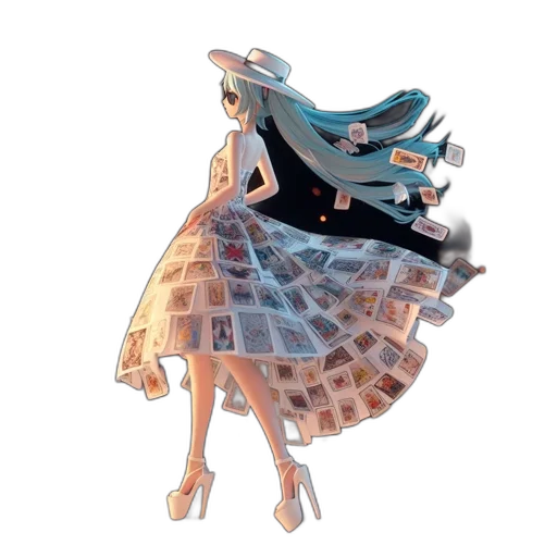 dress, hat, umbrella, creature, concept art, watercolor, pixel art, anime transparent PNG cut-out