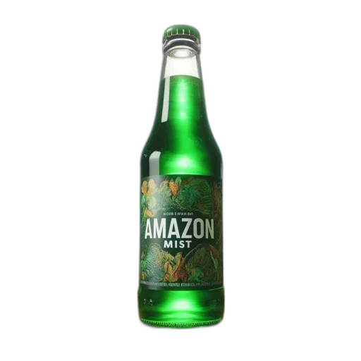 bottle, 3d render, photorealistic, green, amazon, mist, beverage, showcased transparent PNG cut-out