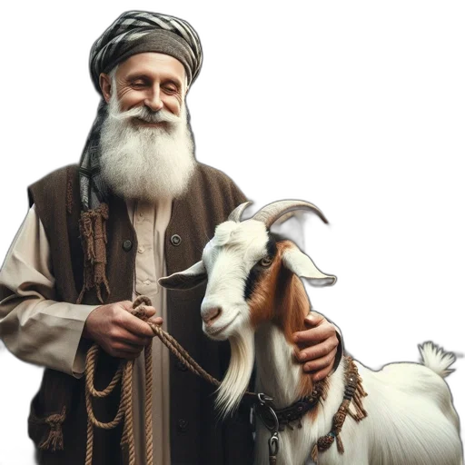 animal, photorealistic, oil painting, elderly, man, white, beard, turban transparent PNG cut-out