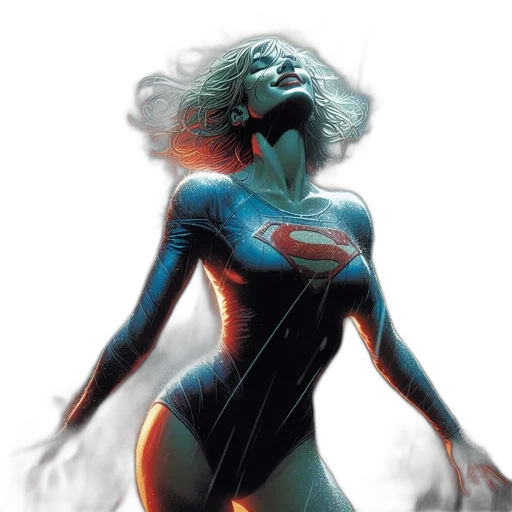 comic book art, concept art, fantasy art, superhero, figure, presumably, supergirl, stands transparent PNG cut-out