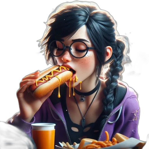 food, dress, face, photorealistic, fantasy art, anime, concept art, neon lights transparent PNG cut-out