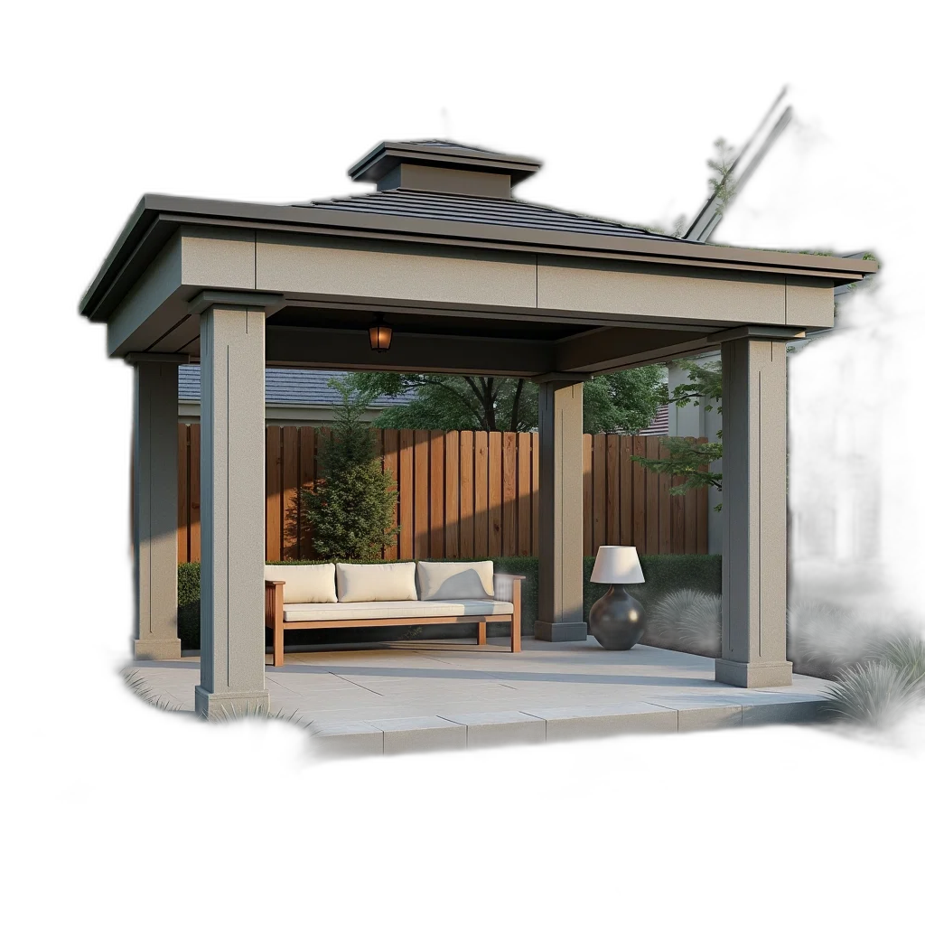 furniture, building, 3d render, photorealistic, concept art, rendering, backyard, patio transparent PNG cut-out