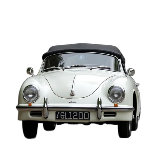 car, 3d render, photorealistic, white, antique, black, top, parked transparent PNG cut-out