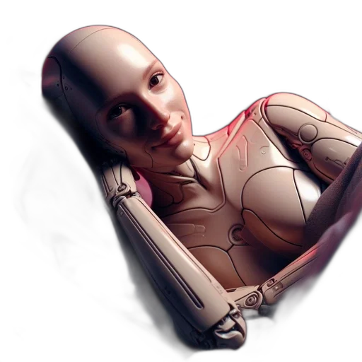 robot, mask, concept art, cyberpunk, 3d render, photorealistic, humanoid, reclines transparent PNG cut-out