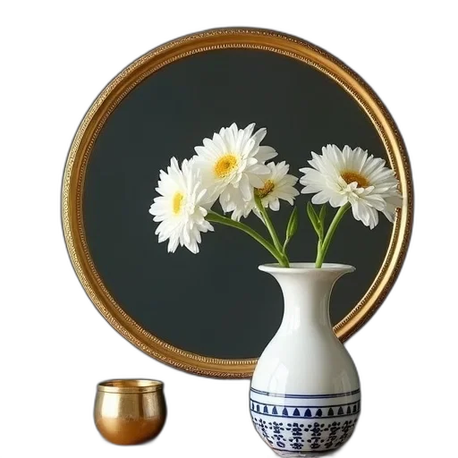 jewelry, flower, furniture, crown, photorealistic, oil painting, 3d render, monochrome transparent PNG cut-out