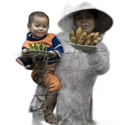 photorealistic, oil painting, 3d render, concept art, woman, conical, hat, holds transparent PNG cut-out