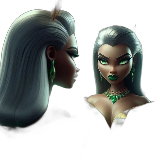 jewelry, mask, hair, concept art, fantasy art, 3d render, comic book art, green transparent PNG cut-out