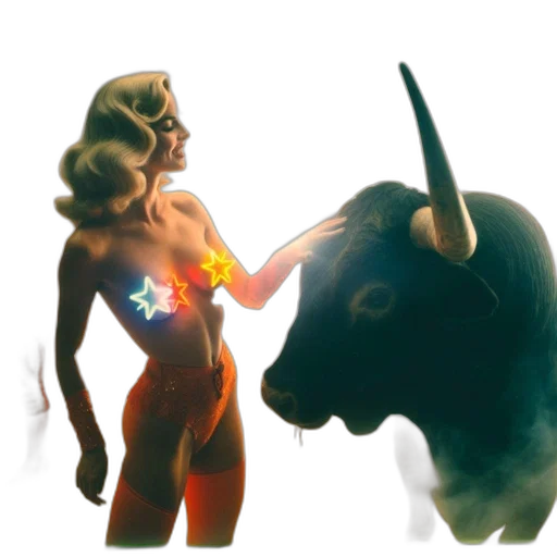 animal, concept art, fantasy art, comic book art, 3d render, neon lights, bullfighting, arena transparent PNG cut-out