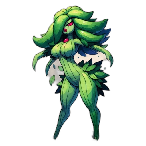 creature, staff, hair, flower, concept art, pixel art, fantasy art, green transparent PNG cut-out