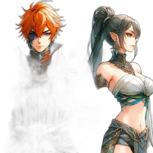 concept art, fantasy art, anime, watercolor transparent PNG cut-out