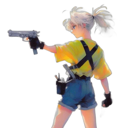 weapon, jacket, robot, staff, concept art, vaporwave, pixel art, anime transparent PNG cut-out