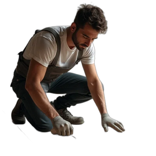 staff, photorealistic, oil painting, worker, tile, laying transparent PNG cut-out