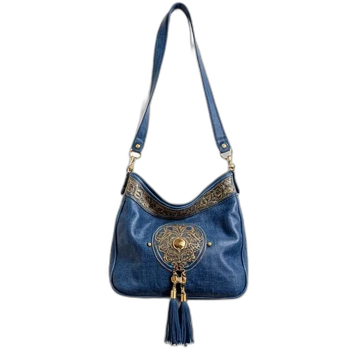 jewelry, blue, gold, patterned, handbag, tassels, hanging, white transparent PNG cut-out