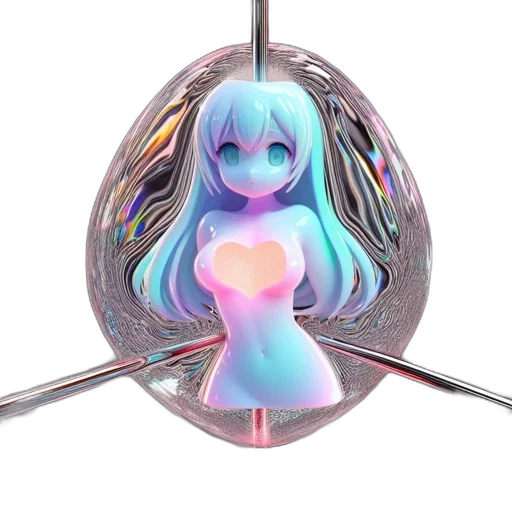 jewelry, staff, robot, hair, 3d render, vaporwave, concept art, anime transparent PNG cut-out