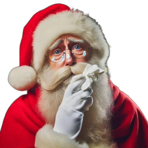 face, mask, photorealistic, santa, claus, teardrops, his, glasses transparent PNG cut-out