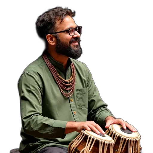 staff, man, beard, glasses, playing, traditional, indian, drum transparent PNG cut-out