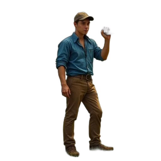 staff, hat, jacket, weapon, concept art, 3d render, pixel art, photorealistic transparent PNG cut-out