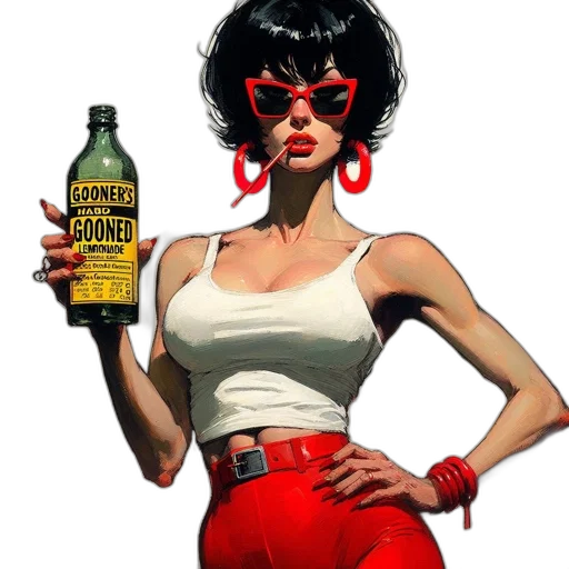 bottle, comic book art, concept art, photorealistic, cartoon, red, animated, character transparent PNG cut-out
