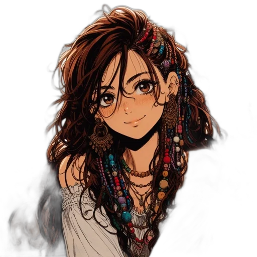 jewelry, hair, staff, face, fantasy art, cartoon, concept art, anime transparent PNG cut-out