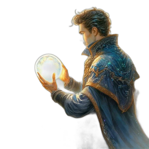 jacket, staff, face, sword, fantasy art, concept art, watercolor, photorealistic transparent PNG cut-out
