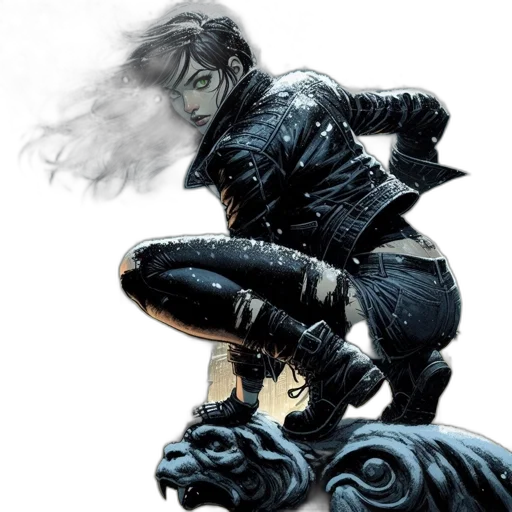 comic book art, concept art, fantasy art, cyberpunk, dark, woman, black, leather transparent PNG cut-out