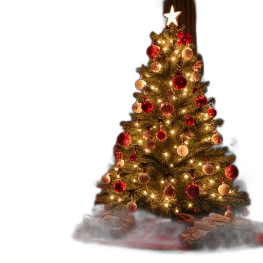 tree, 3d render, photorealistic, concept art, festive, christmas, adorned, red transparent PNG cut-out