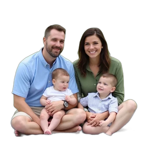 furniture, face, staff, umbrella, photorealistic, 3d render, family, four transparent PNG cut-out