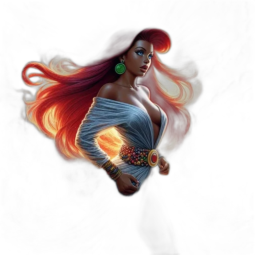 dress, hair, fantasy art, concept art, comic book art, watercolor, fire, golden transparent PNG cut-out