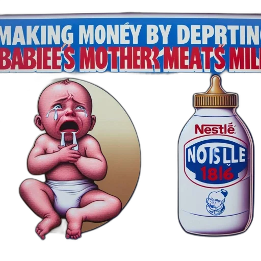 bottle, photorealistic, ironic, portrays, weeping, infant, beside, label transparent PNG cut-out