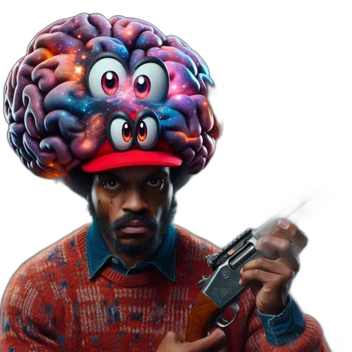 hat, jacket, weapon, face, concept art, man, holds, gun transparent PNG cut-out