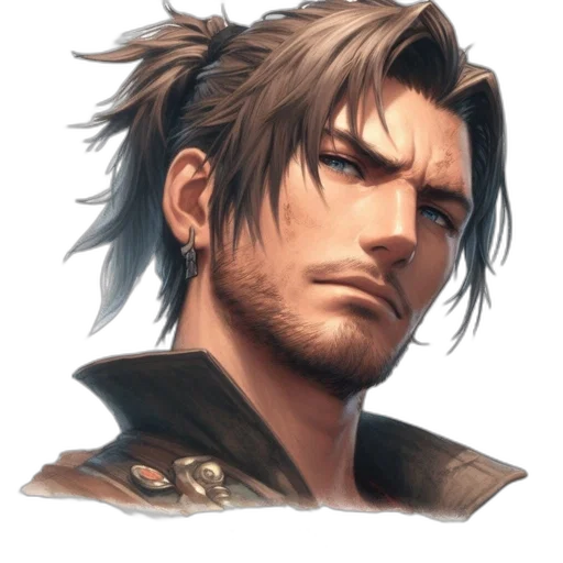 face, jacket, staff, hair, concept art, photorealistic, fantasy art, anime transparent PNG cut-out