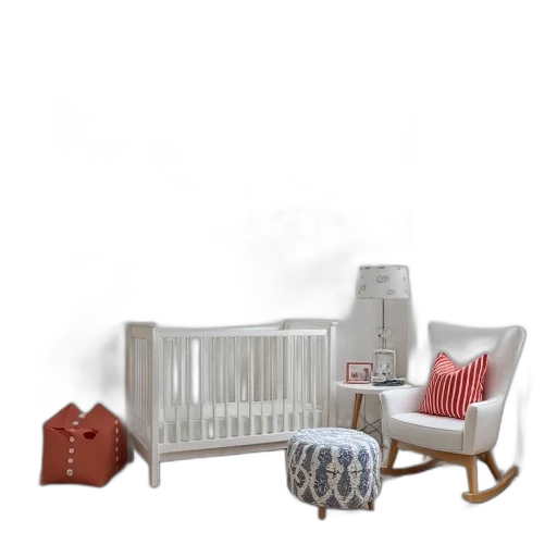 furniture, 3d render, photorealistic, concept art, nursery, room, white, crib transparent PNG cut-out