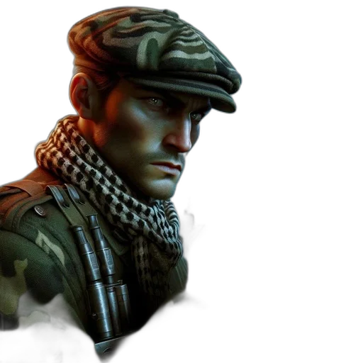 face, hat, concept art, 3d render, photorealistic, comic book art, green, uniformed transparent PNG cut-out