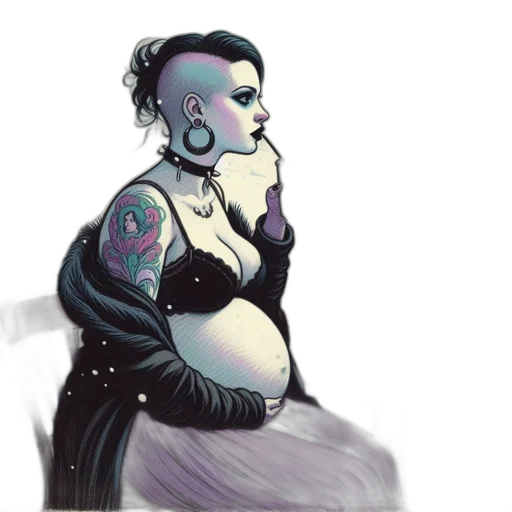 dress, concept art, comic book art, watercolor, fantasy art, dark, pregnant, woman transparent PNG cut-out